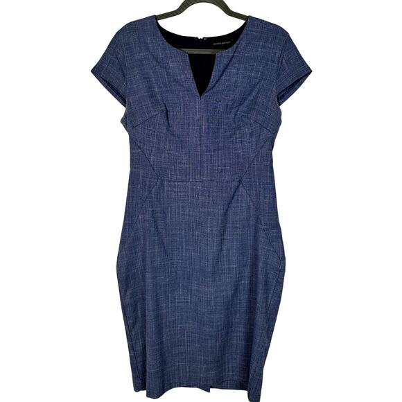 Banana Republic 6 Angled Seam Stretchy Pencil Dress Denim Short Sleeve Navy Blue - Picture 2 of 8